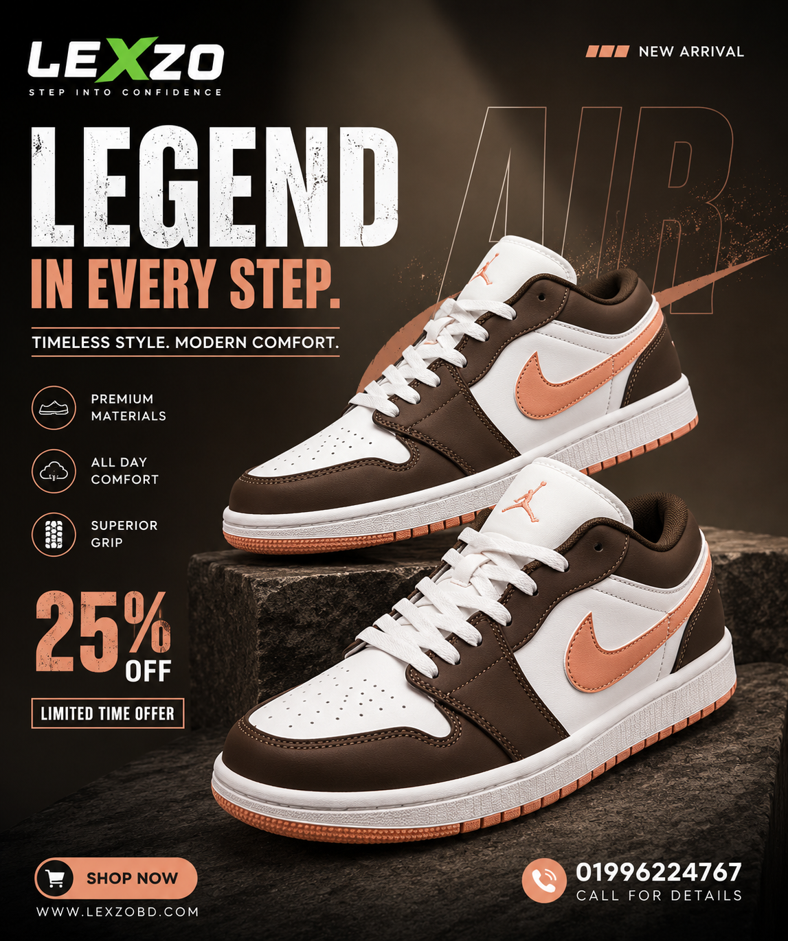 Air Jordan 1 Low White Baroque Brown